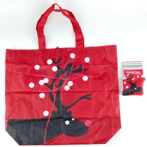 Christmas red color deer image printing 190T Polyester gift folding shopping bags vest bags T-shirt bags waistcoat pocket