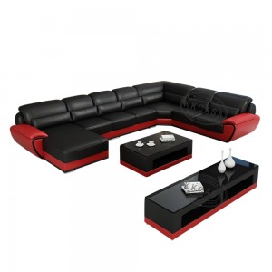 European Modern Style New Design Black with White Color Sectional Genuine Leather Sofas