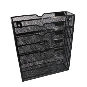 6 Tiers Black Metal Mesh Wall Mounted 5 Pocket hanging file organizer