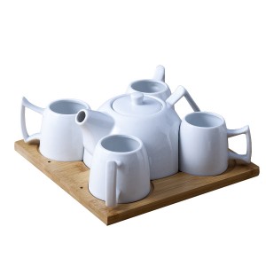 Porcelain tea cup set with Bamboo tray one teapot four tea cup home garden Japanese exotic funky ceramic tea set with tray