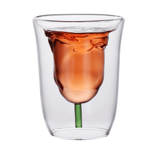 Rose shaped double walled glass cocktail glass drinking rose coffee cup wine mug