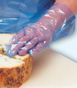 Manufacturers custom blue transparent high and low mouth food grade disposable plastic PE gloves standard degradation environmentally friendly materials