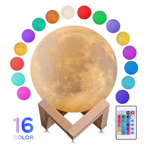 Rechargeable 3D printed lunar lamp, remote 16 colors changing night light white 6 inches
