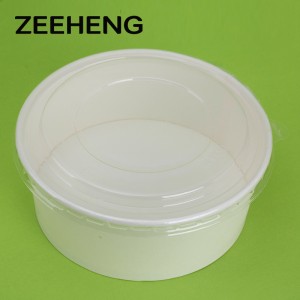 Heat resistant white salad rice paper custom print paper bowl with lid