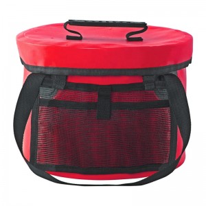 Portable Folding Wash Basin Water Container Pail with Lid and Handy Tool Mesh Pocket Collapsible Bucket for Fishing and Camping