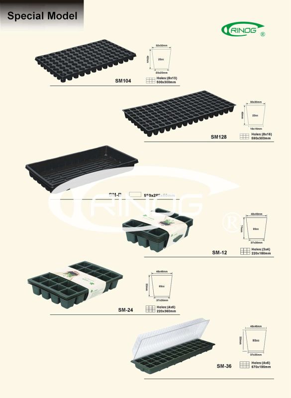 6 cells nursery trays in plastic for growing