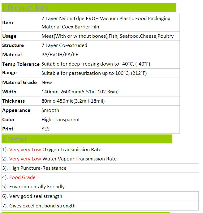 Heat Sealed Plastic Food Packaging Vacuum PE Nylon Bag