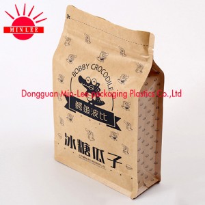 Kraft Paper Stand up Pouch/ Flat Bottom Gusset Plastic Bag Food Grade Quad Sealing Side Guesst Pouch
