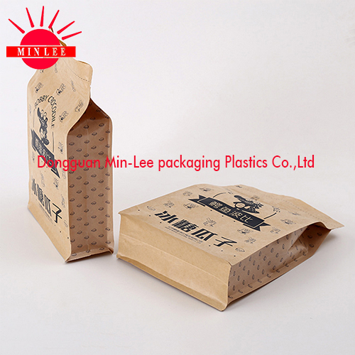 Kraft Paper Stand up Pouch/ Flat Bottom Gusset Plastic Bag Food Grade Quad Sealing Side Guesst Pouch