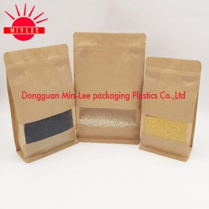 Flat Bottom Stand up Pouch Kraft Paper Bag with Clear Window Zip Lock Coffee/Tea/Food Bag