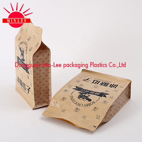 Kraft Paper Stand up Pouch/ Flat Bottom Gusset Plastic Bag Food Grade Quad Sealing Side Guesst Pouch