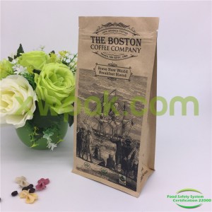 Square Bottom Craft Paper Coffee Bag with Valve