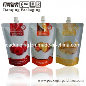 Juice Bag, Stand up Pouch with Middle Nozzle, Plastic Packaging