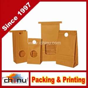 Kraft Paper Bakery Bags with Window and White Perforated Seals (220097)
